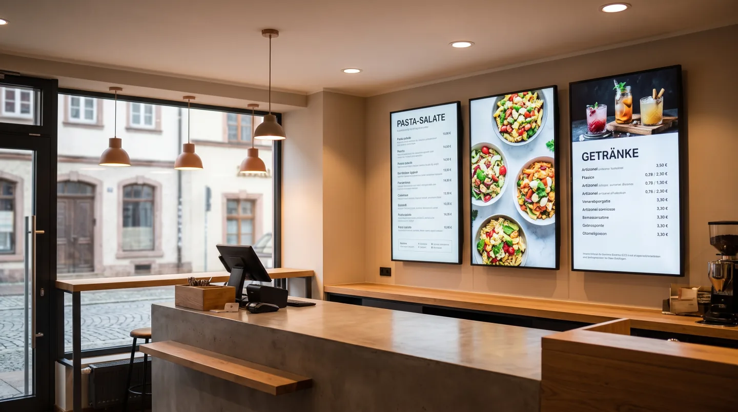 Digitale Menütafeln in einem modernen Restaurant