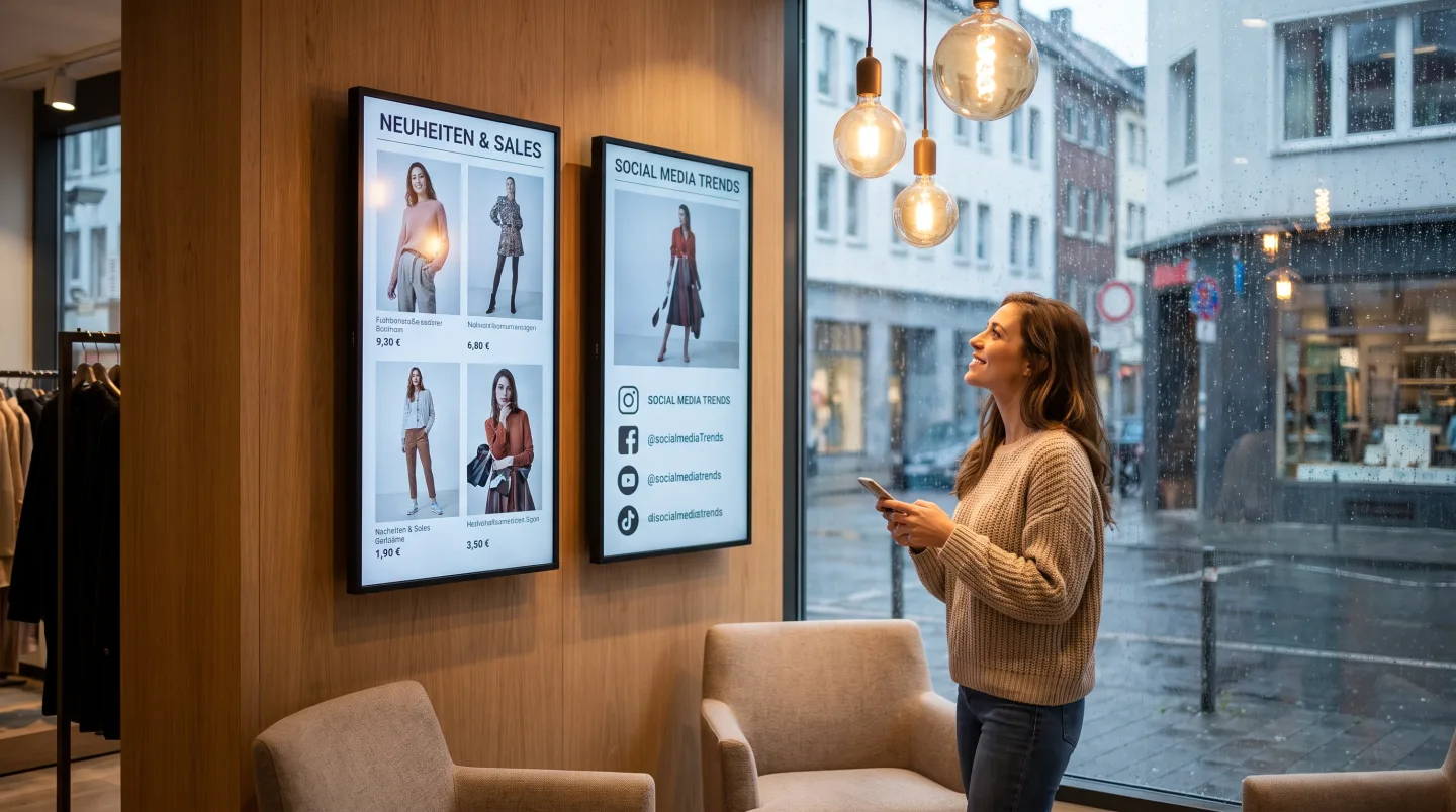 Digitale Angebotsbildschirme in einem modernen Geschäft