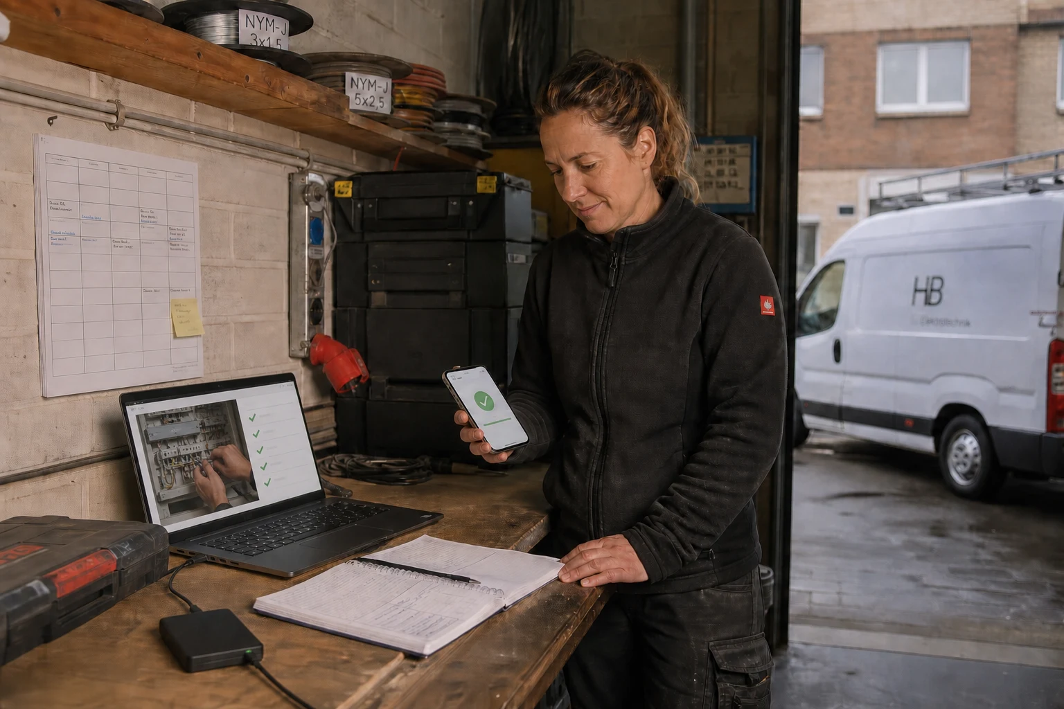 Inhaber eines Elektrobetriebs bespricht die planmäßige Wartung seiner Website