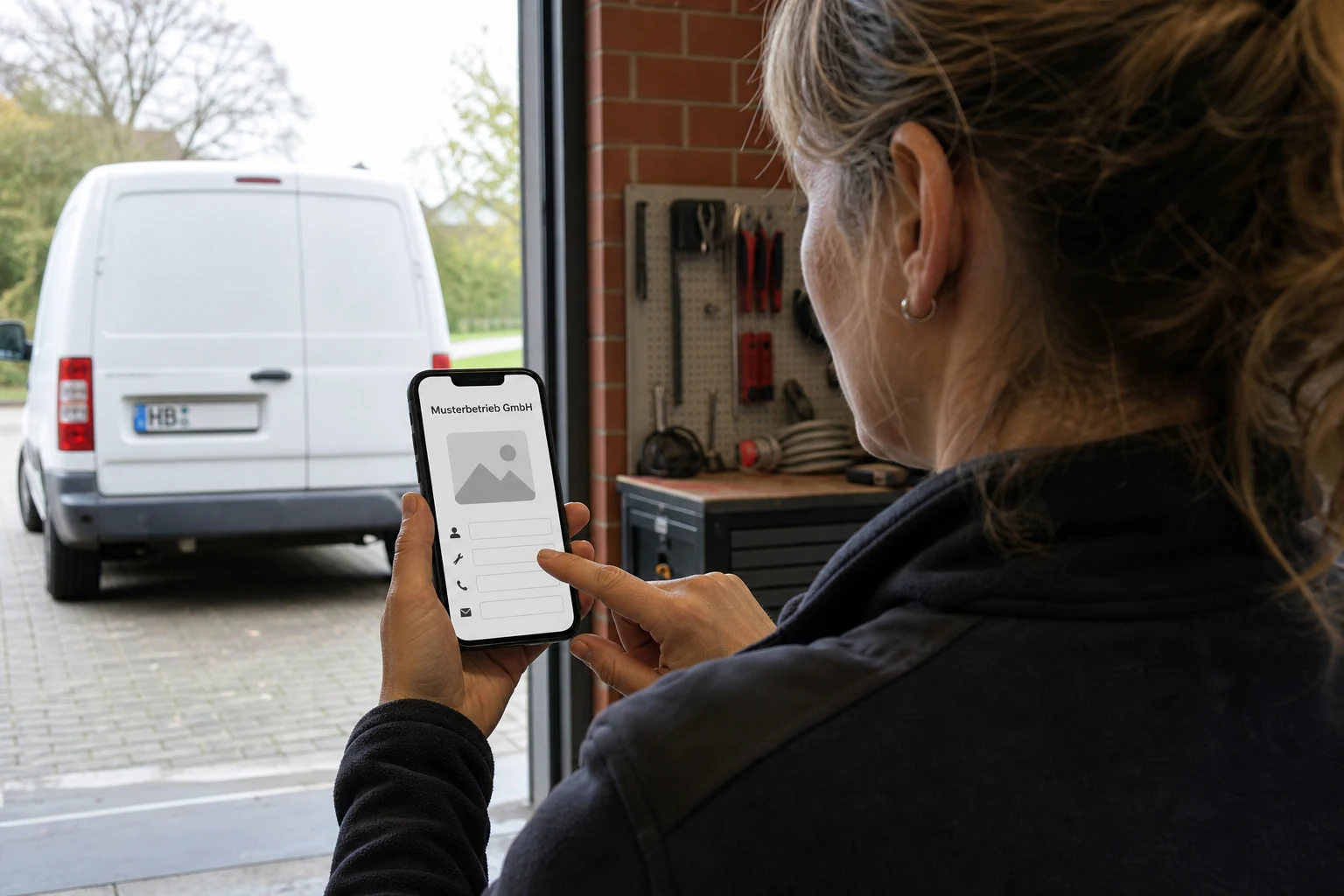 Elektromeisterin ergänzt das Google-Unternehmensprofil ihres Betriebs