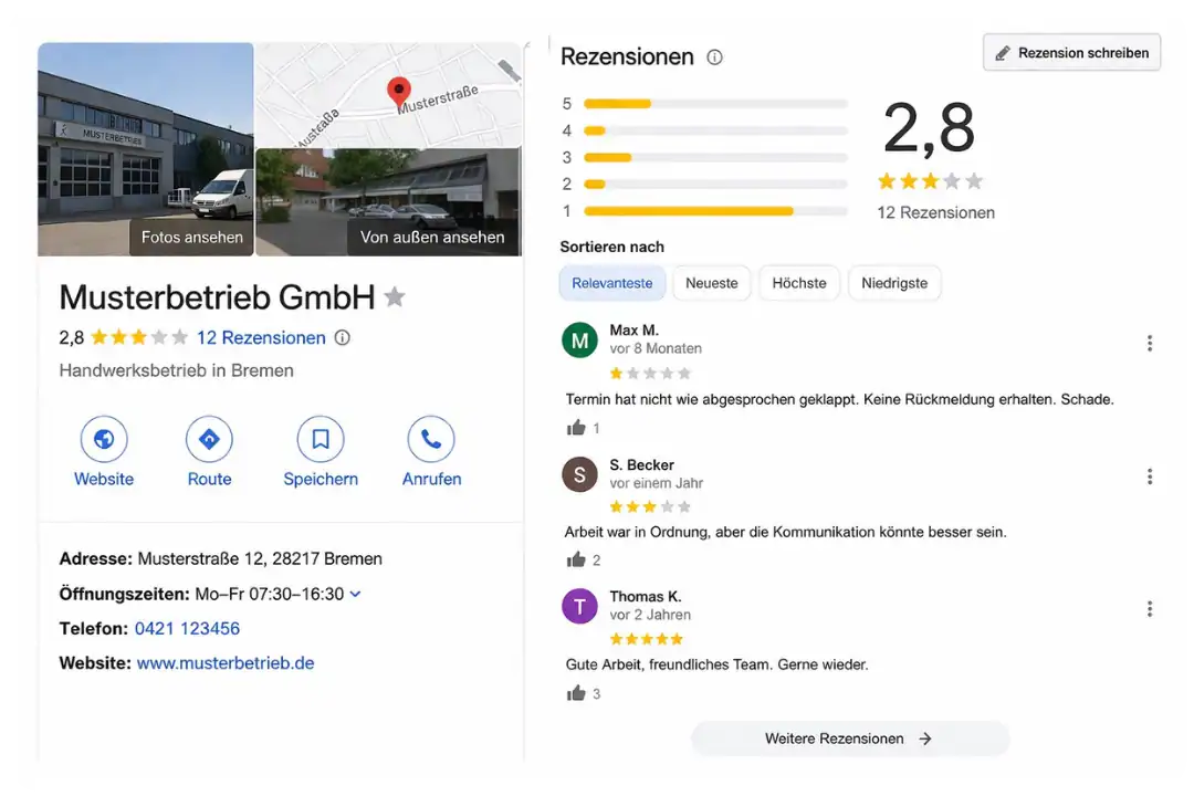 Vorher Beispiel Google Bewertungswirkung