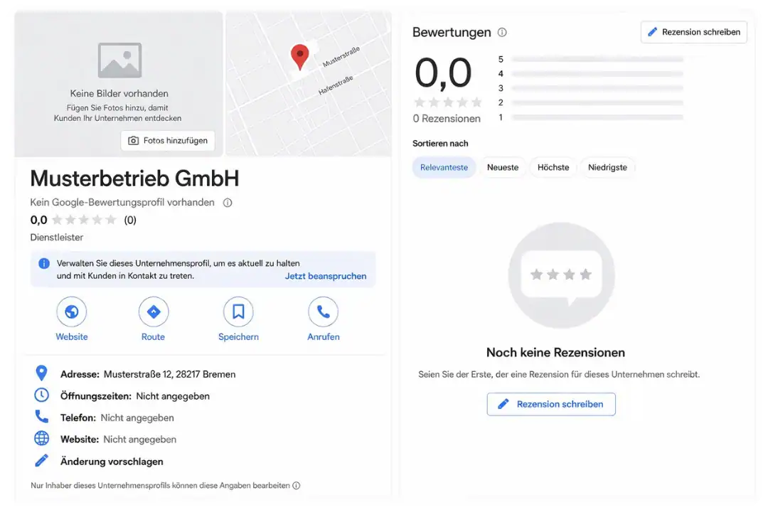 Vorher Beispiel Google Unternehmensprofil
