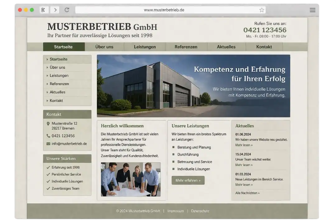 Vorher Beispiel veraltete Website